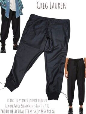 Greg Lauren Black Tux Stacked Lounge Trouser Rework Wool Blend Men's Pant 4 / XL